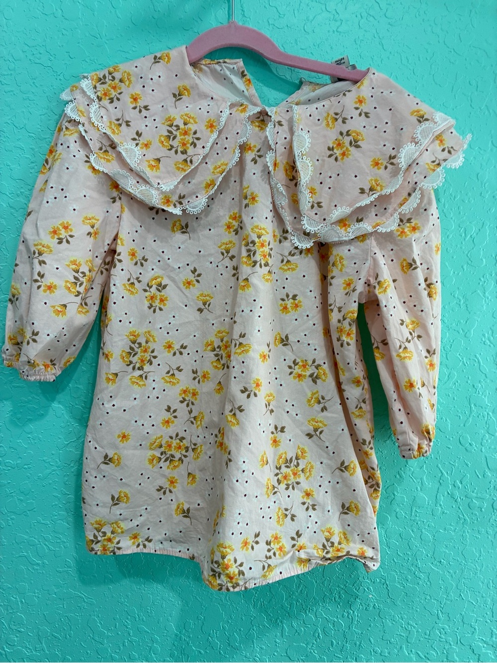 River Island Pink Floral shirt Yellow Flowers White Lace 11/12 girls top boho